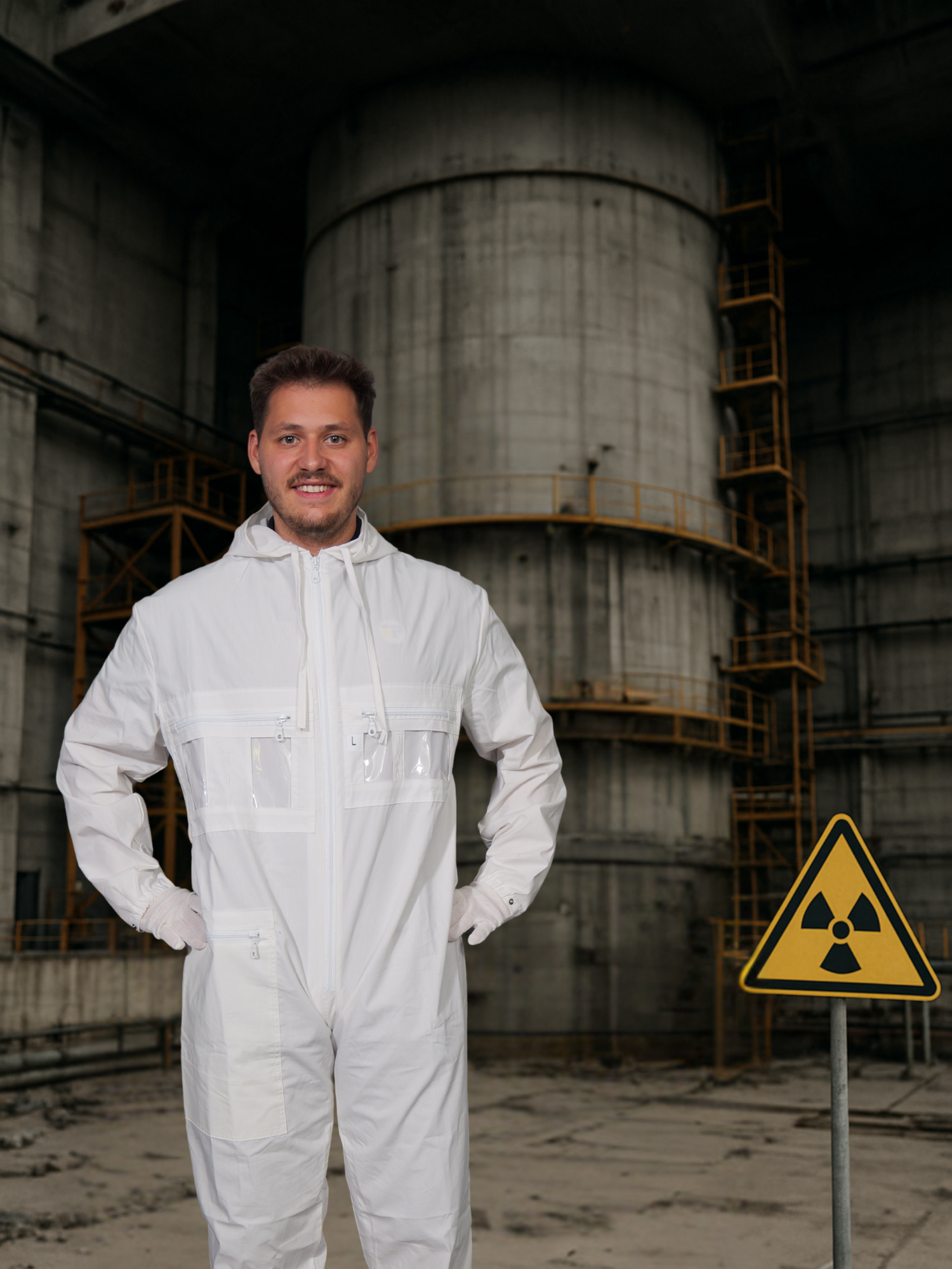 Mann im PIEL-Strahlenschutzoverall weiß